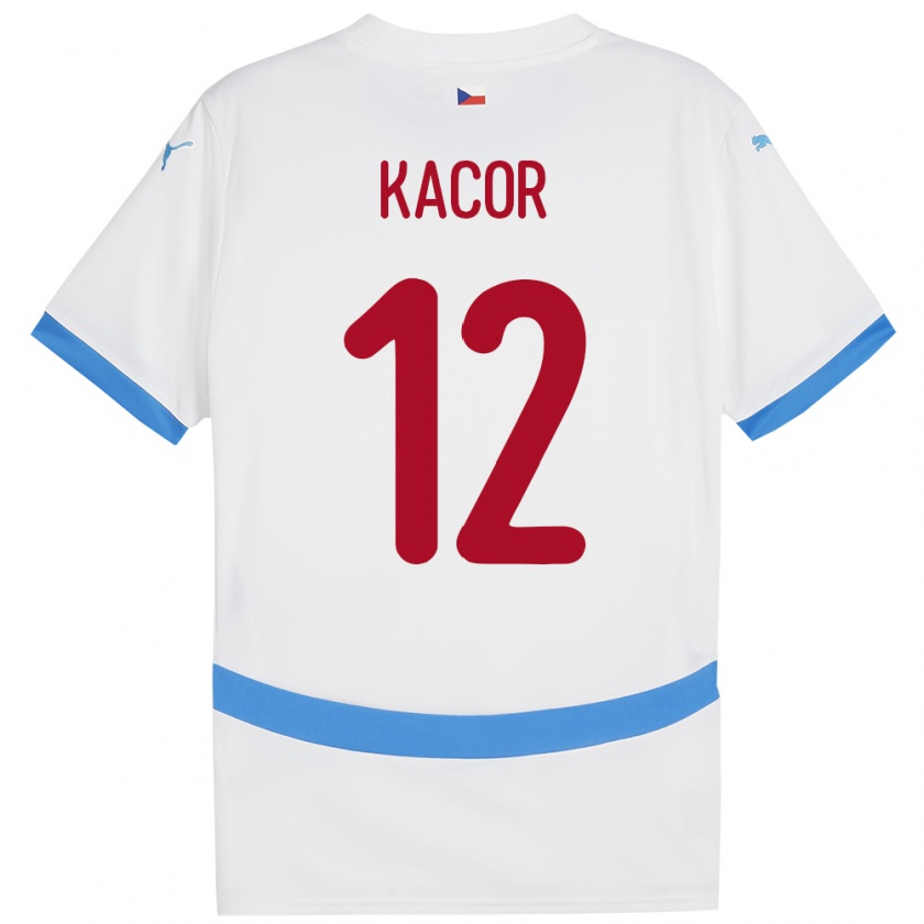 Kandiny Enfant Maillot Tchéquie Pavel Kacor #12 Blanc Tenues Extérieur 24-26 T-Shirt