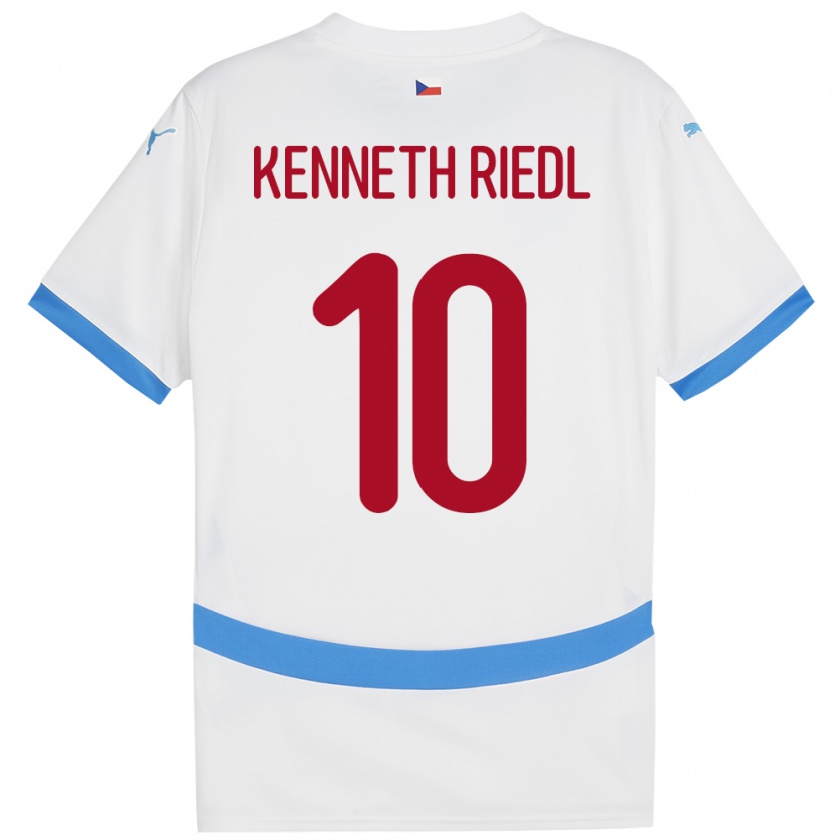 Kandiny Enfant Maillot Tchéquie Victor Kenneth Riedl #10 Blanc Tenues Extérieur 24-26 T-Shirt