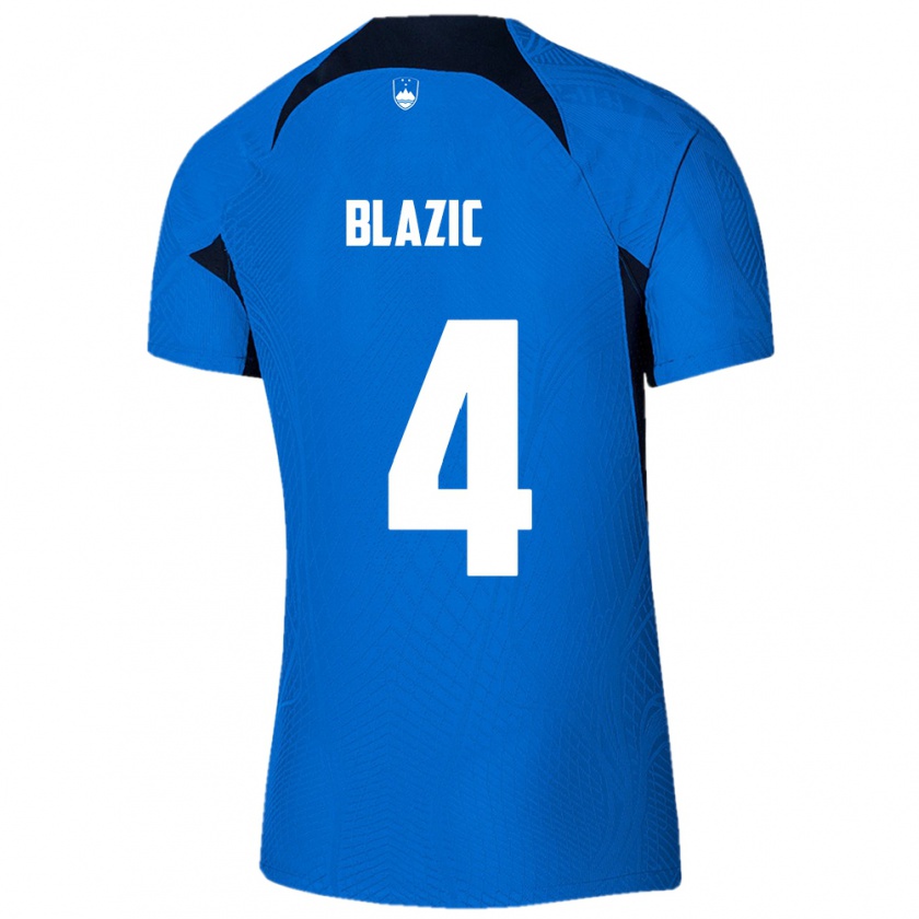 Kandiny Enfant Maillot Slovénie Miha Blazic #4 Bleu Tenues Extérieur 24-26 T-Shirt