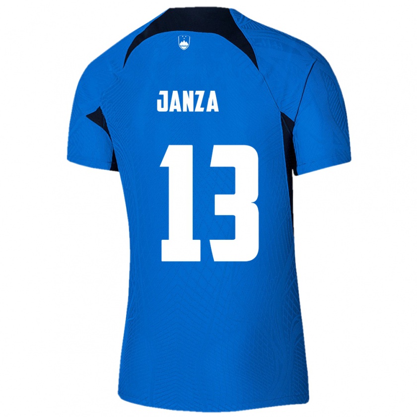 Kandiny Enfant Maillot Slovénie Erik Janza #13 Bleu Tenues Extérieur 24-26 T-Shirt