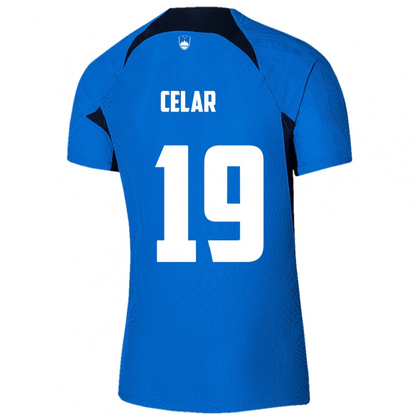 Kandiny Enfant Maillot Slovénie Zan Celar #19 Bleu Tenues Extérieur 24-26 T-Shirt