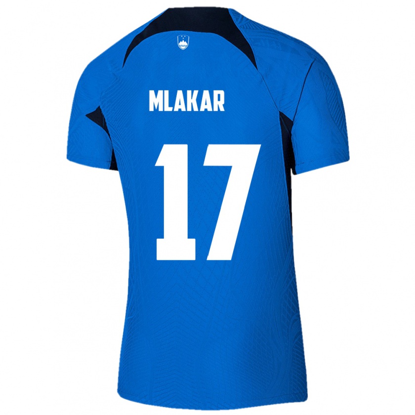 Kandiny Enfant Maillot Slovénie Jan Mlakar #17 Bleu Tenues Extérieur 24-26 T-Shirt