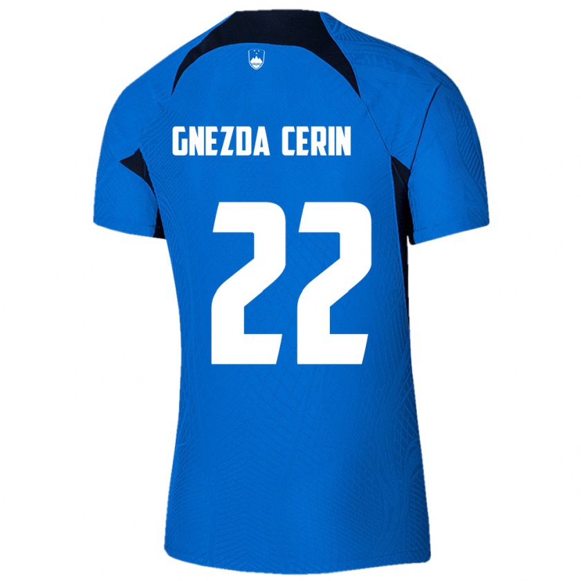 Kandiny Enfant Maillot Slovénie Adam Gnezda Cerin #22 Bleu Tenues Extérieur 24-26 T-Shirt