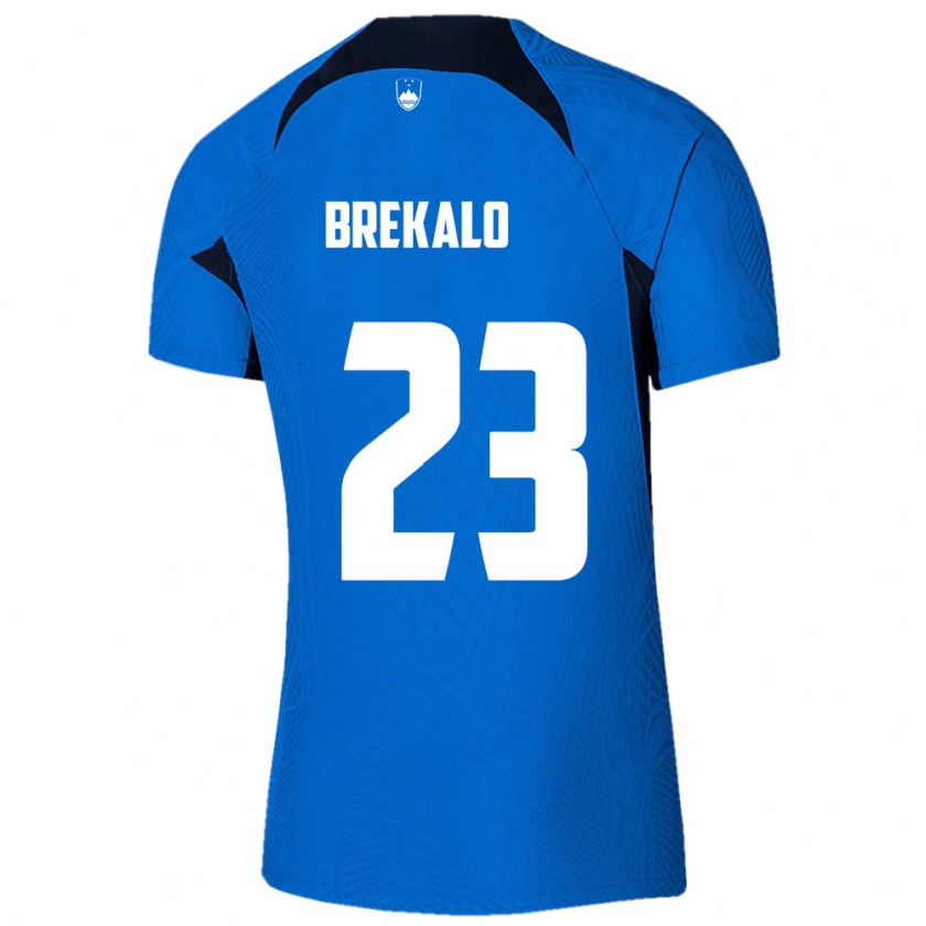 Kandiny Enfant Maillot Slovénie David Brekalo #23 Bleu Tenues Extérieur 24-26 T-Shirt