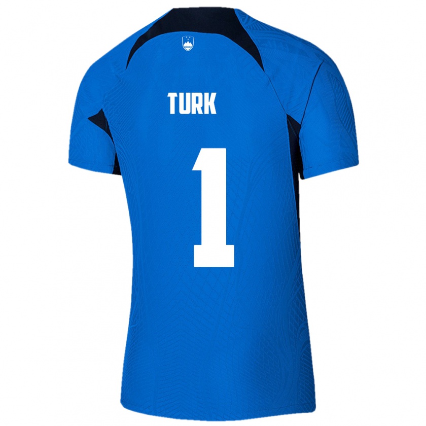 Kandiny Enfant Maillot Slovénie Martin Turk #1 Bleu Tenues Extérieur 24-26 T-Shirt