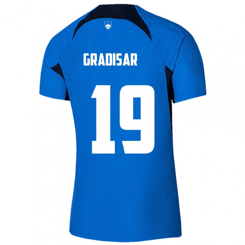 Kandiny Enfant Maillot Slovénie Nejc Gradisar #19 Bleu Tenues Extérieur 24-26 T-Shirt