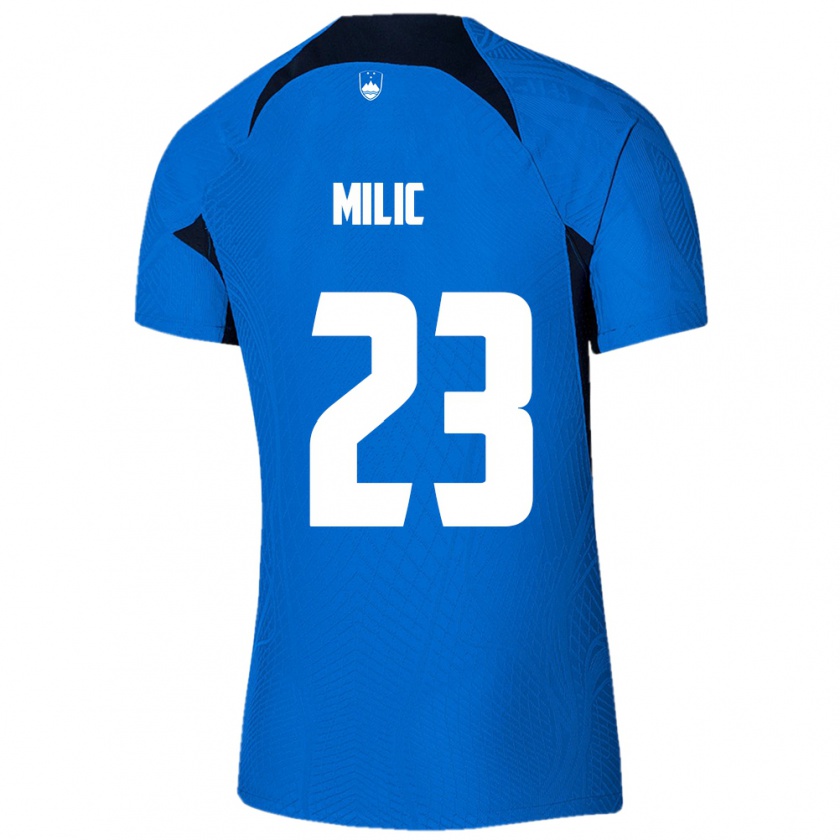 Kandiny Enfant Maillot Slovénie Nino Milic #23 Bleu Tenues Extérieur 24-26 T-Shirt