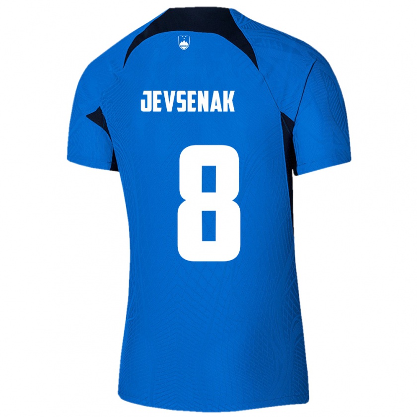 Kandiny Enfant Maillot Slovénie Florjan Jevsenak #8 Bleu Tenues Extérieur 24-26 T-Shirt