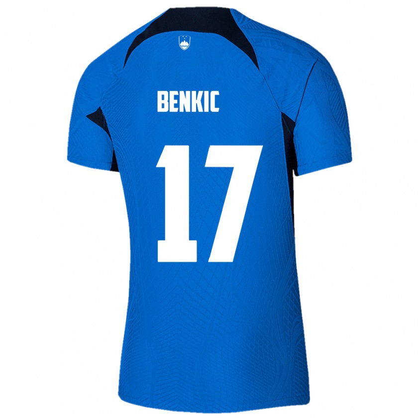 Kandiny Enfant Maillot Slovénie Kevin Benkic #17 Bleu Tenues Extérieur 24-26 T-Shirt