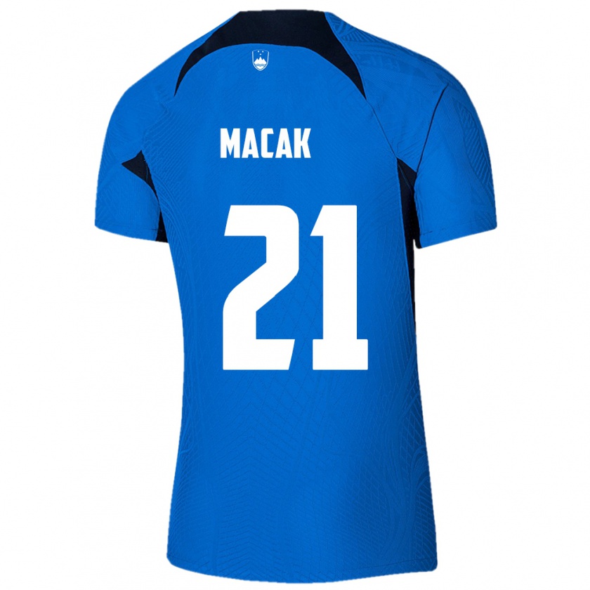 Kandiny Enfant Maillot Slovénie Lucas Macak #21 Bleu Tenues Extérieur 24-26 T-Shirt