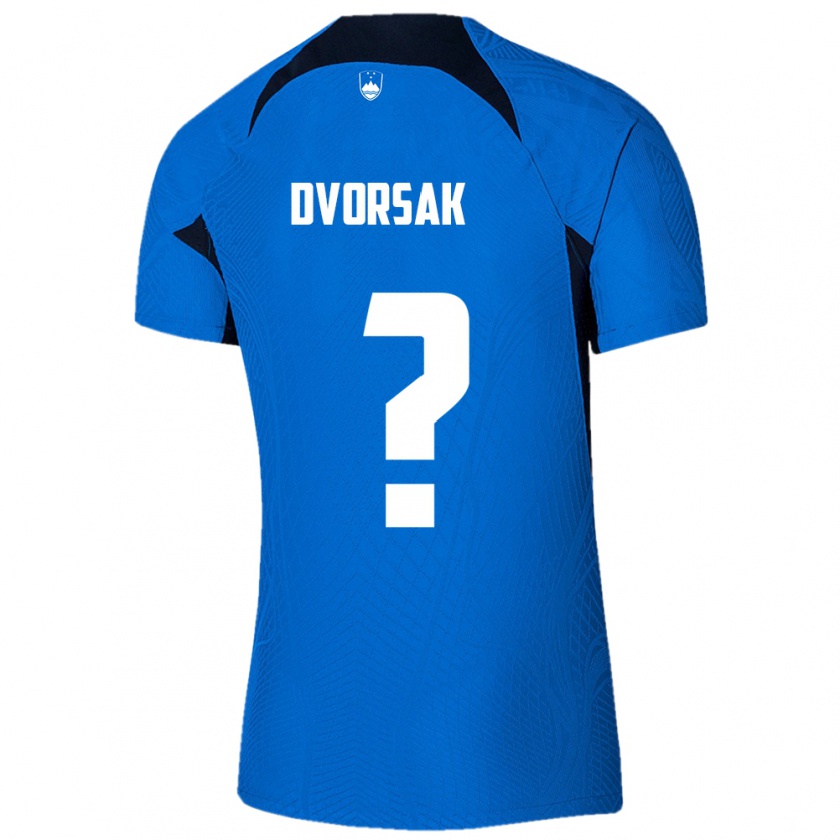 Kandiny Enfant Maillot Slovénie Matej Dvorsak #0 Bleu Tenues Extérieur 24-26 T-Shirt