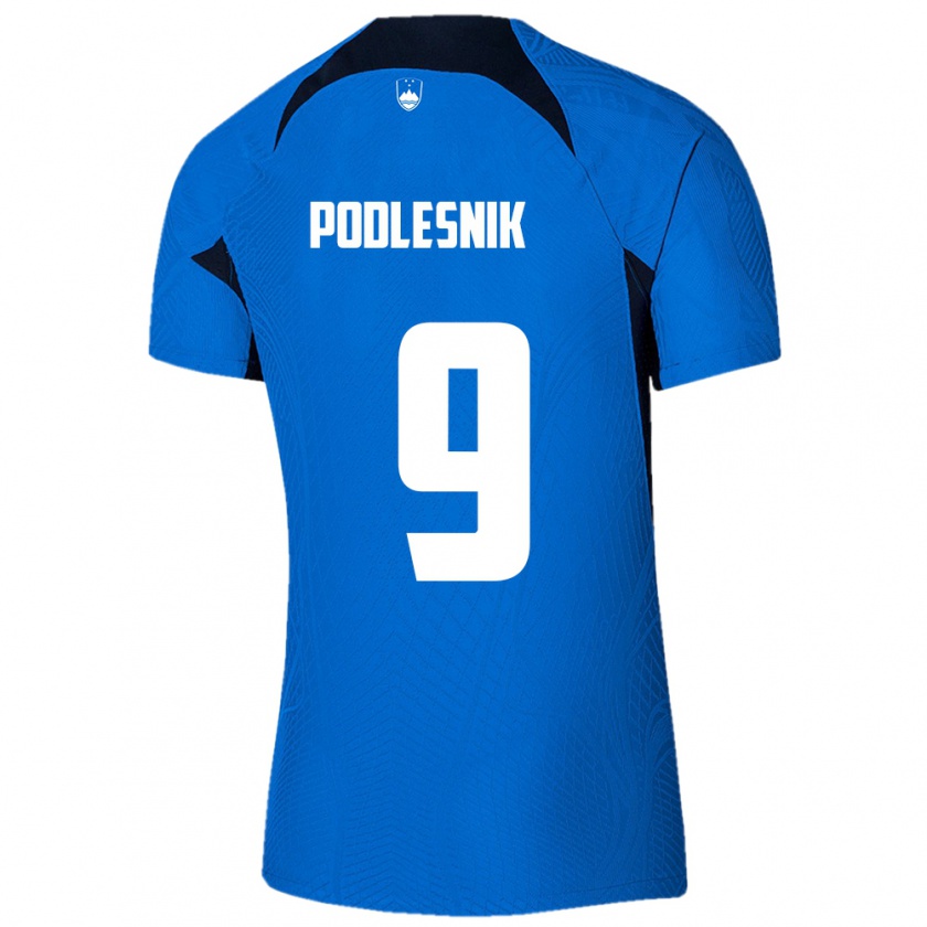 Kandiny Enfant Maillot Slovénie Nik Podlesnik #9 Bleu Tenues Extérieur 24-26 T-Shirt