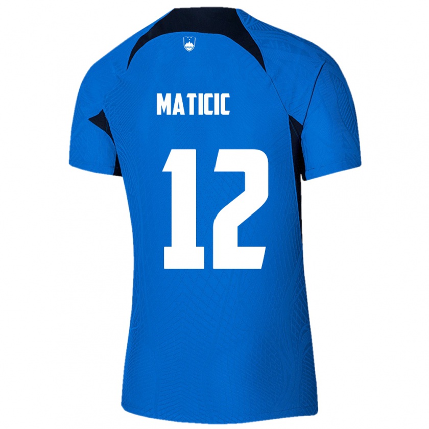 Kandiny Enfant Maillot Slovénie Benjamin Maticic #12 Bleu Tenues Extérieur 24-26 T-Shirt