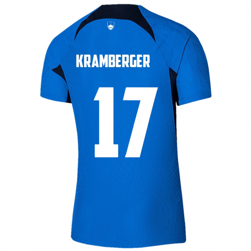 Kandiny Enfant Maillot Slovénie Enej Kramberger #17 Bleu Tenues Extérieur 24-26 T-Shirt