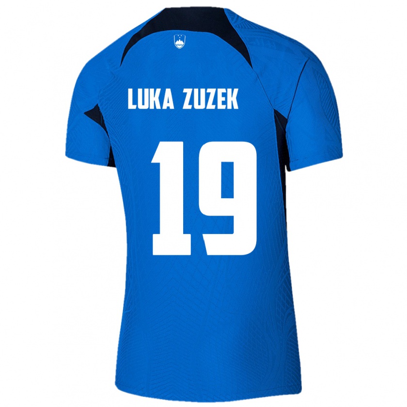 Kandiny Enfant Maillot Slovénie Zan Luka Zuzek #19 Bleu Tenues Extérieur 24-26 T-Shirt