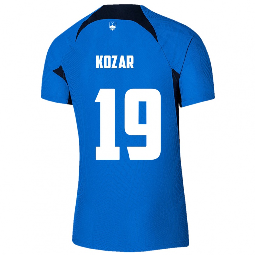 Kandiny Enfant Maillot Slovénie Kristjan Kozar #19 Bleu Tenues Extérieur 24-26 T-Shirt