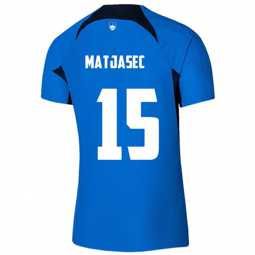 Kandiny Enfant Maillot Slovénie Miha Matjasec #15 Bleu Tenues Extérieur 24-26 T-Shirt