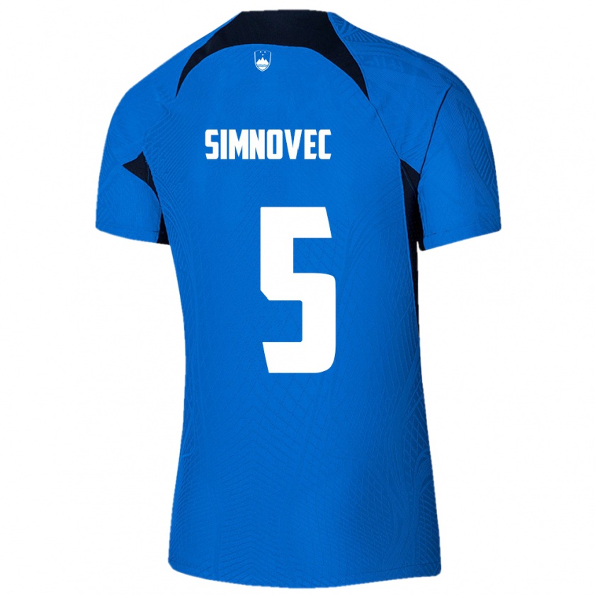 Kandiny Enfant Maillot Slovénie Matevz Simnovec #5 Bleu Tenues Extérieur 24-26 T-Shirt