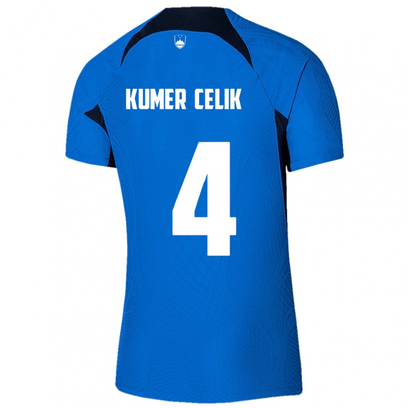 Kandiny Enfant Maillot Slovénie An Kumer Celik #4 Bleu Tenues Extérieur 24-26 T-Shirt