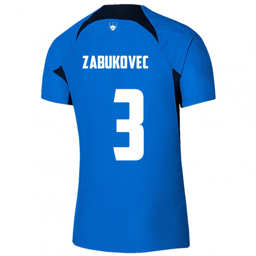 Kandiny Enfant Maillot Slovénie Anze Zabukovec #3 Bleu Tenues Extérieur 24-26 T-Shirt