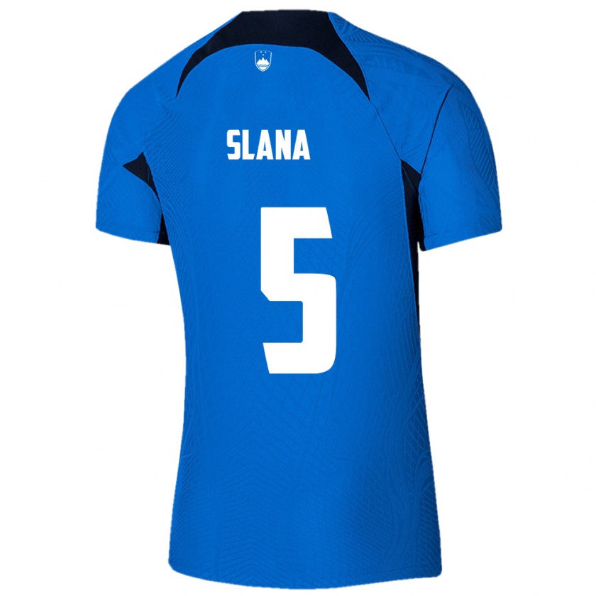 Kandiny Enfant Maillot Slovénie Filip Slana #5 Bleu Tenues Extérieur 24-26 T-Shirt