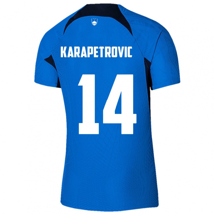 Kandiny Enfant Maillot Slovénie Luka Karapetrovic #14 Bleu Tenues Extérieur 24-26 T-Shirt