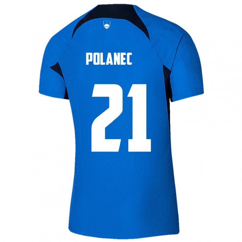 Kandiny Enfant Maillot Slovénie Gaj Polanec #21 Bleu Tenues Extérieur 24-26 T-Shirt