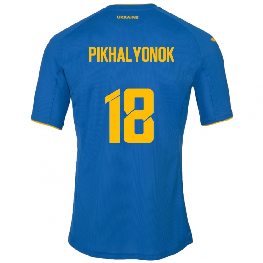 Kandiny Enfant Maillot Ukraine Oleksandr Pikhalyonok #18 Bleu Tenues Extérieur 24-26 T-Shirt