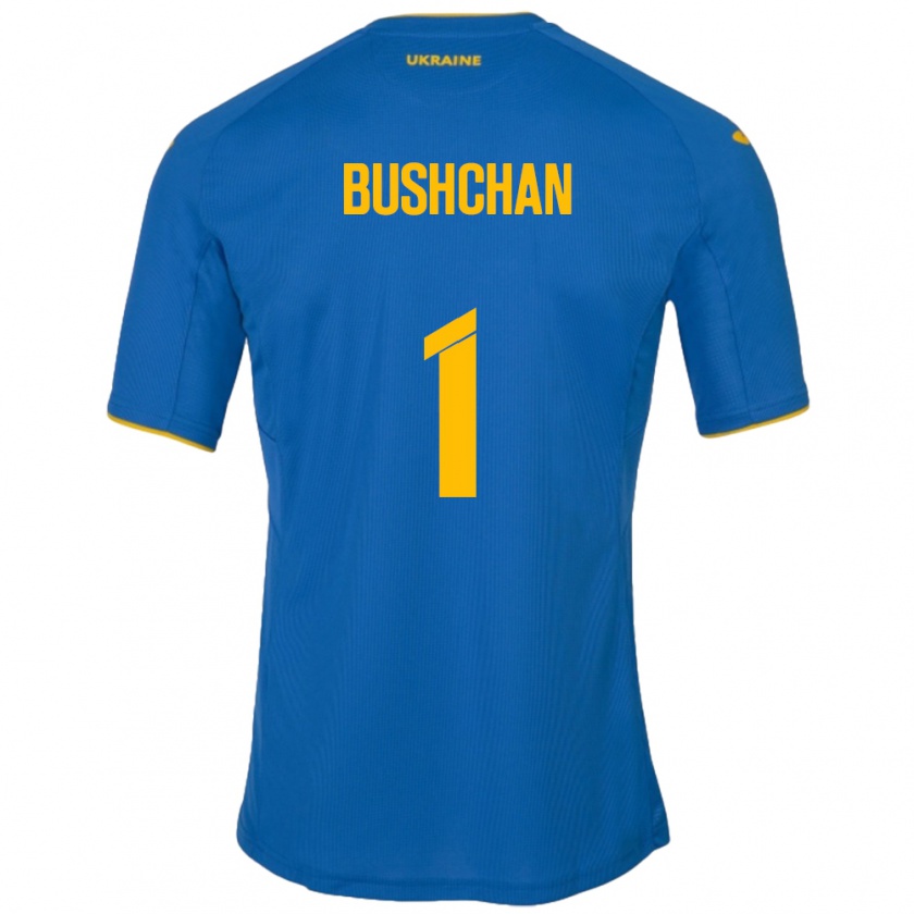 Kandiny Enfant Maillot Ukraine Georgiy Bushchan #1 Bleu Tenues Extérieur 24-26 T-Shirt