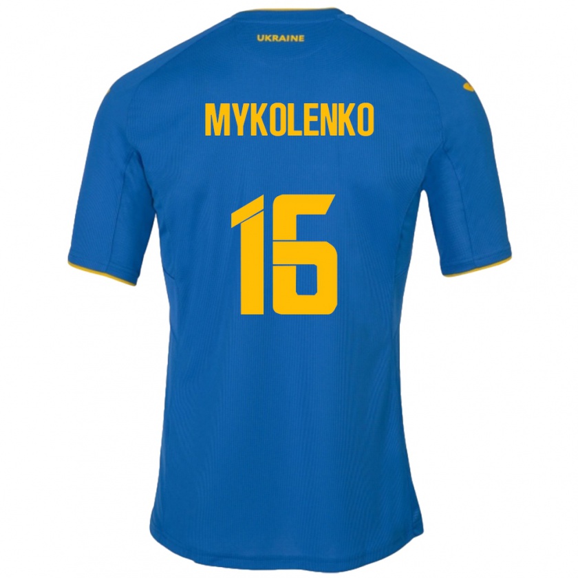 Kandiny Enfant Maillot Ukraine Vitaliy Mykolenko #16 Bleu Tenues Extérieur 24-26 T-Shirt