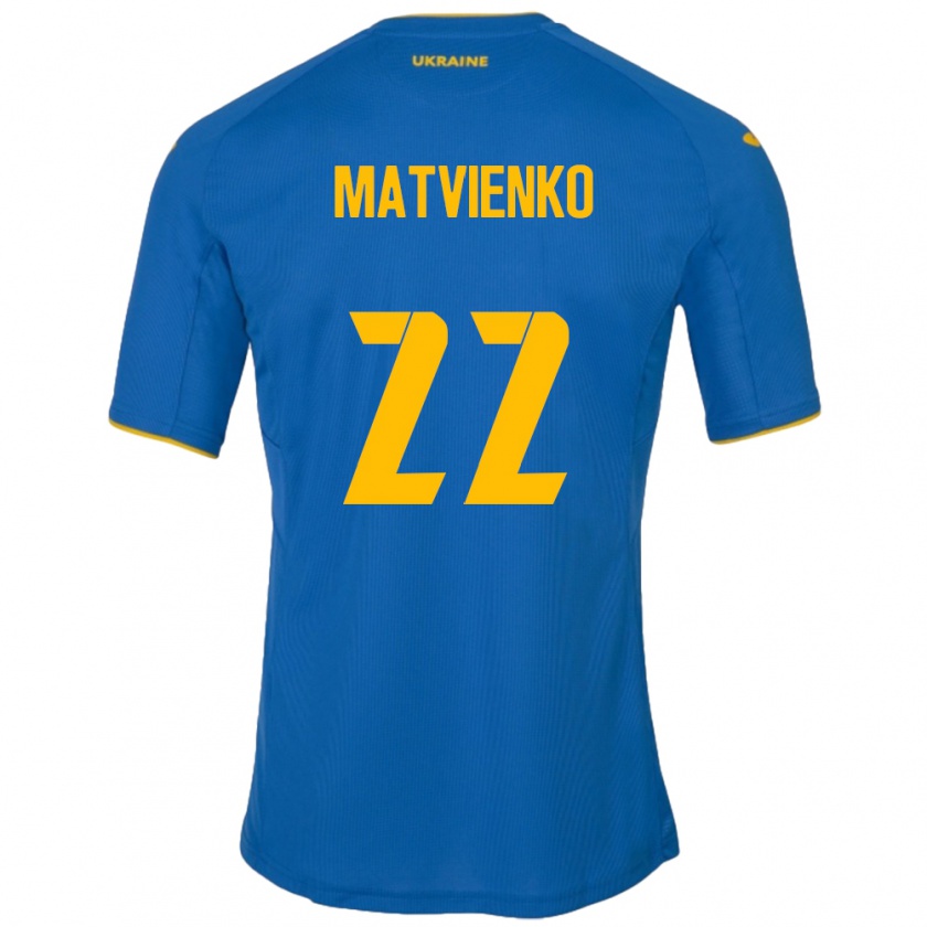 Kandiny Enfant Maillot Ukraine Mykola Matvienko #22 Bleu Tenues Extérieur 24-26 T-Shirt