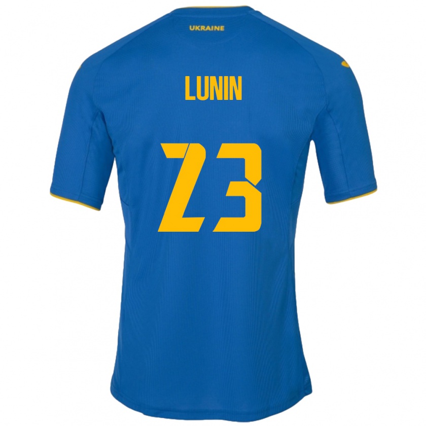 Kandiny Enfant Maillot Ukraine Andriy Lunin #23 Bleu Tenues Extérieur 24-26 T-Shirt