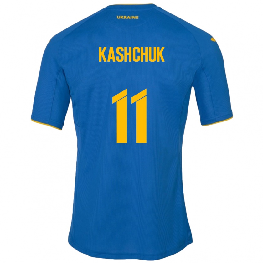 Kandiny Enfant Maillot Ukraine Oleksiy Kashchuk #11 Bleu Tenues Extérieur 24-26 T-Shirt