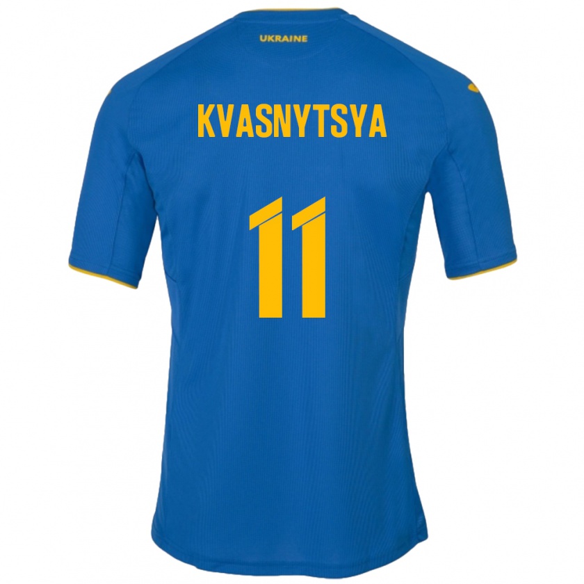 Kandiny Enfant Maillot Ukraine Ilya Kvasnytsya #11 Bleu Tenues Extérieur 24-26 T-Shirt