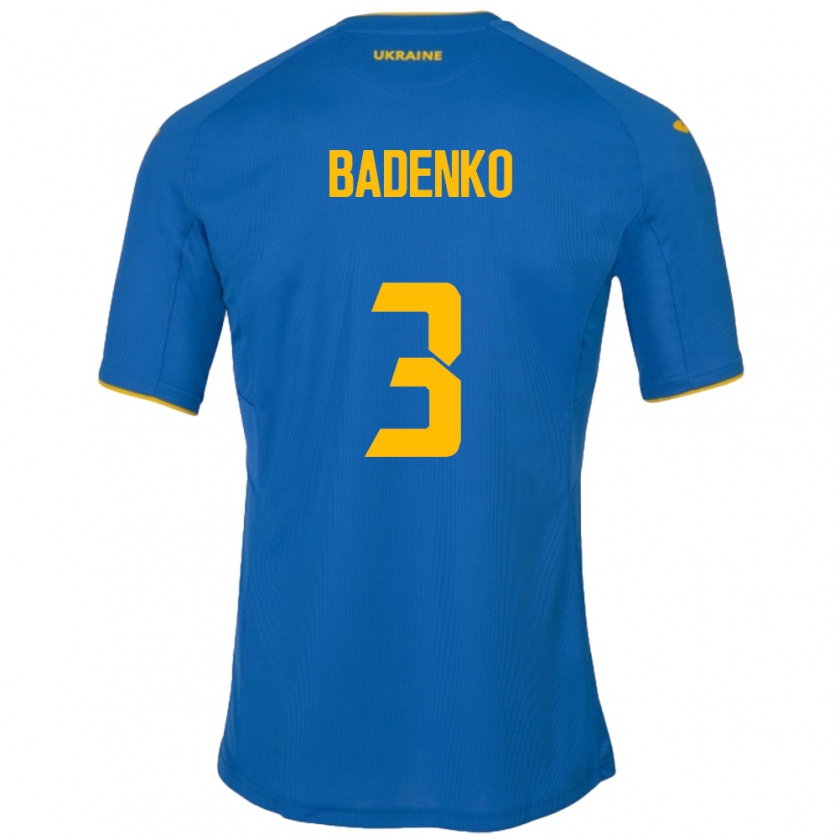 Kandiny Enfant Maillot Ukraine Ilya Badenko #3 Bleu Tenues Extérieur 24-26 T-Shirt