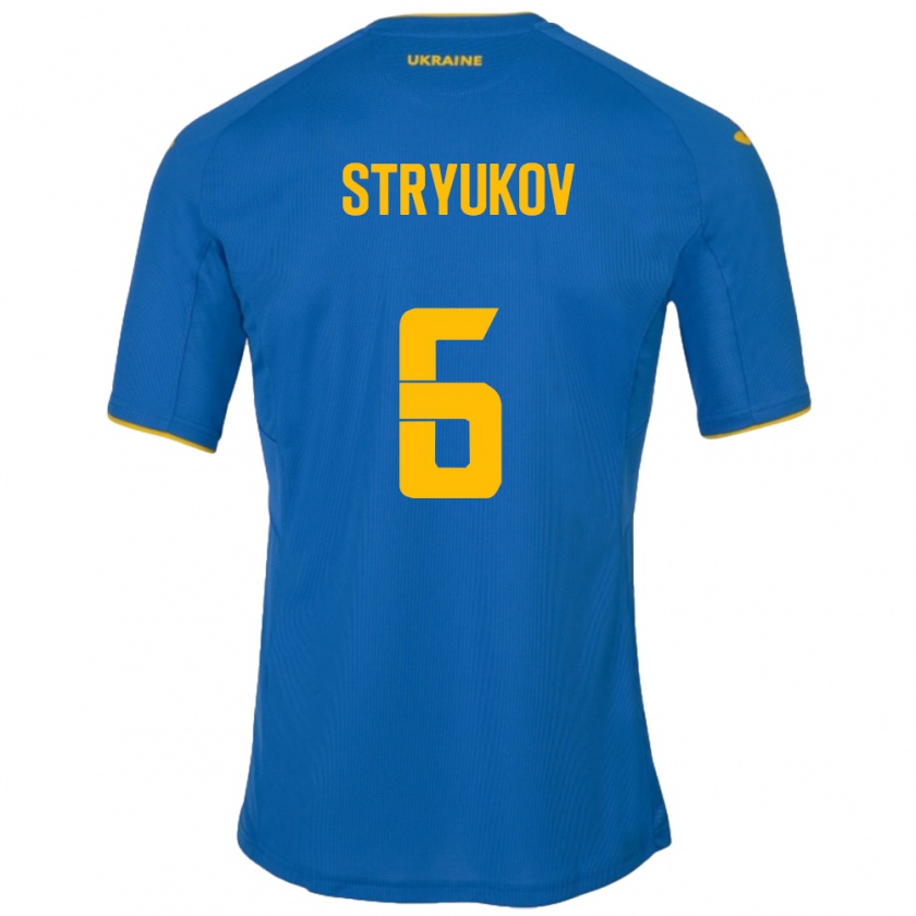 Kandiny Enfant Maillot Ukraine Maksym Stryukov #6 Bleu Tenues Extérieur 24-26 T-Shirt