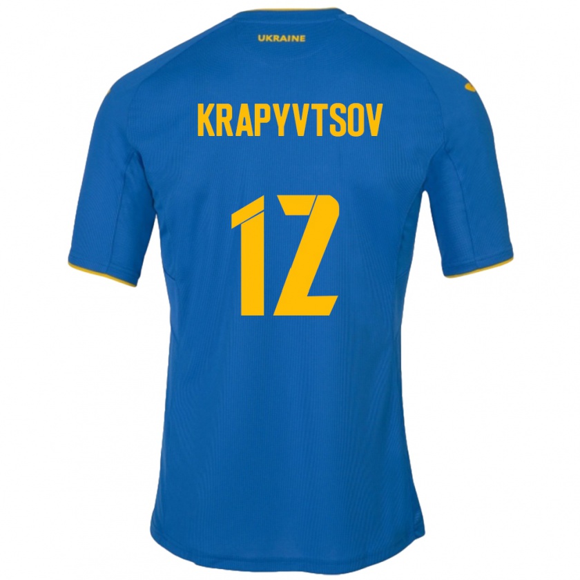 Kandiny Enfant Maillot Ukraine Vladyslav Krapyvtsov #12 Bleu Tenues Extérieur 24-26 T-Shirt