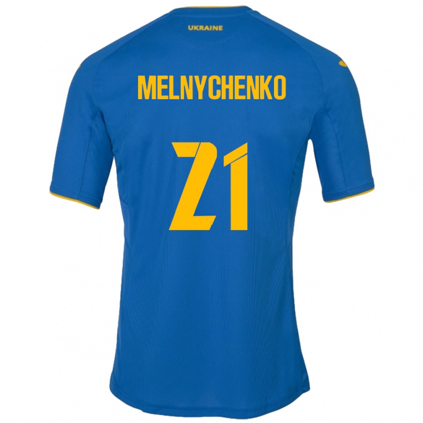 Kandiny Enfant Maillot Ukraine Maksym Melnychenko #21 Bleu Tenues Extérieur 24-26 T-Shirt