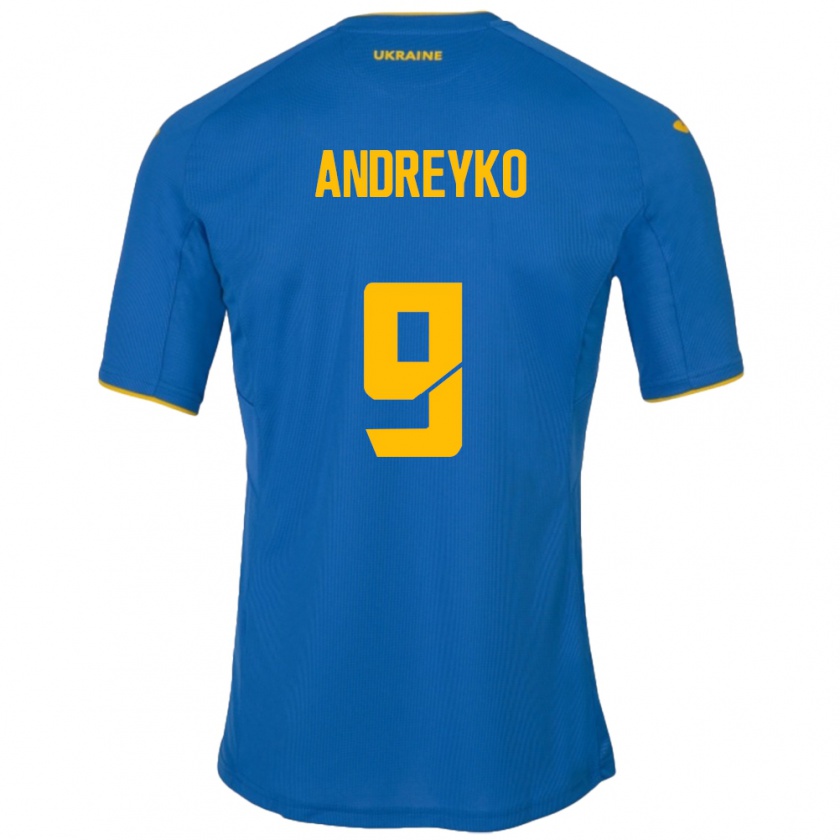 Kandiny Enfant Maillot Ukraine Ivan Andreyko #9 Bleu Tenues Extérieur 24-26 T-Shirt