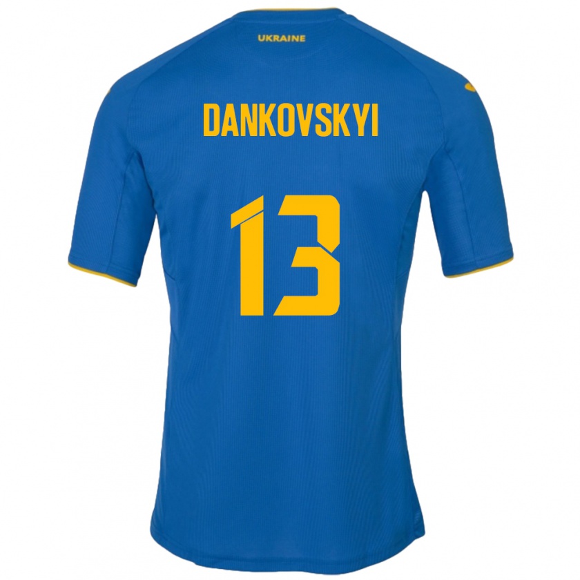 Kandiny Enfant Maillot Ukraine Yegor Dankovskyi #13 Bleu Tenues Extérieur 24-26 T-Shirt