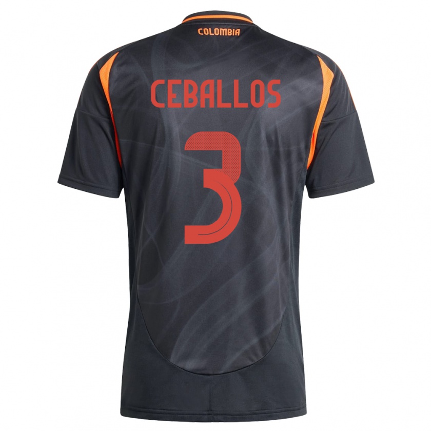 Kandiny Enfant Maillot Colombie Brayan Ceballos #3 Noir Tenues Extérieur 24-26 T-Shirt