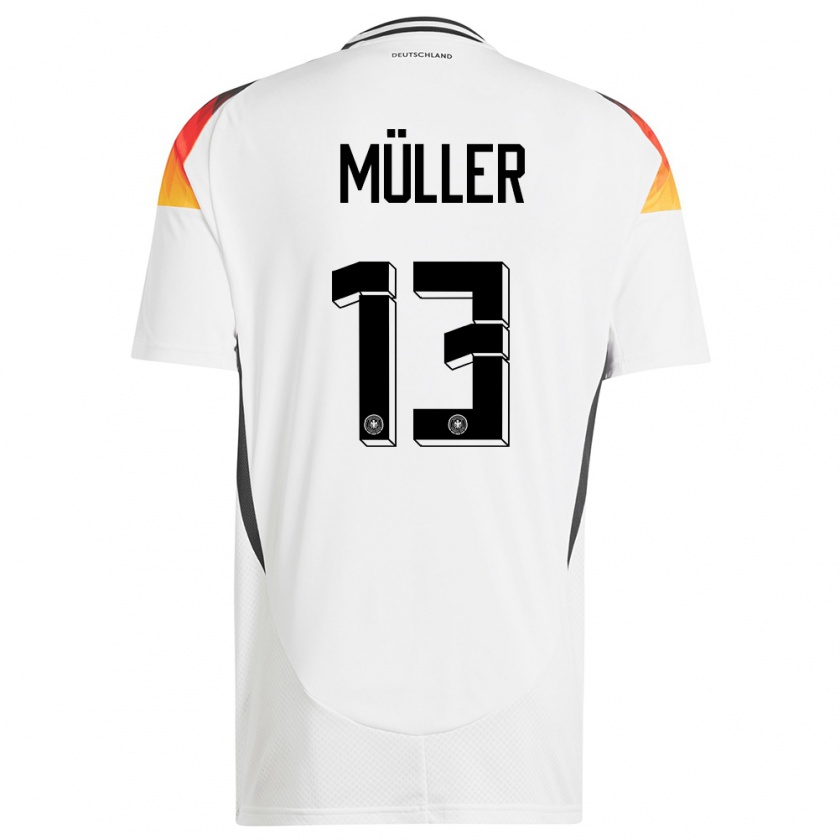 Kandiny Homme Maillot Allemagne Thomas Muller #13 Blanc Tenues Domicile 24-26 T-Shirt