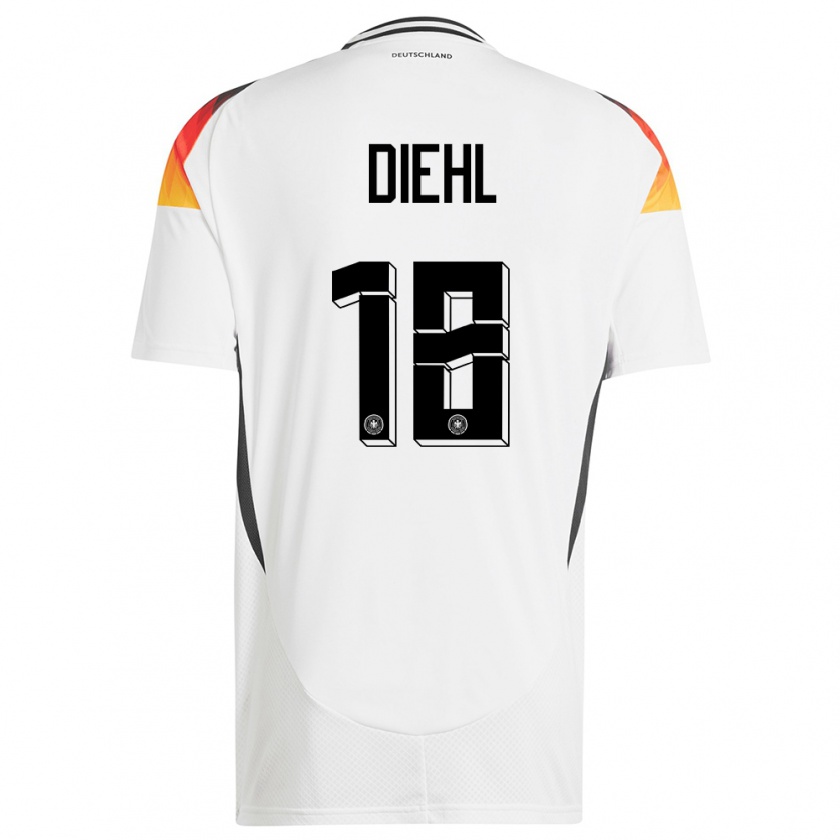 Kandiny Homme Maillot Allemagne Justin Diehl #18 Blanc Tenues Domicile 24-26 T-Shirt