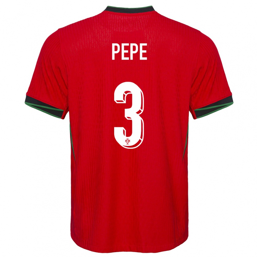 Kandiny Homme Maillot Portugal Pepe #3 Rouge Tenues Domicile 24-26 T-Shirt