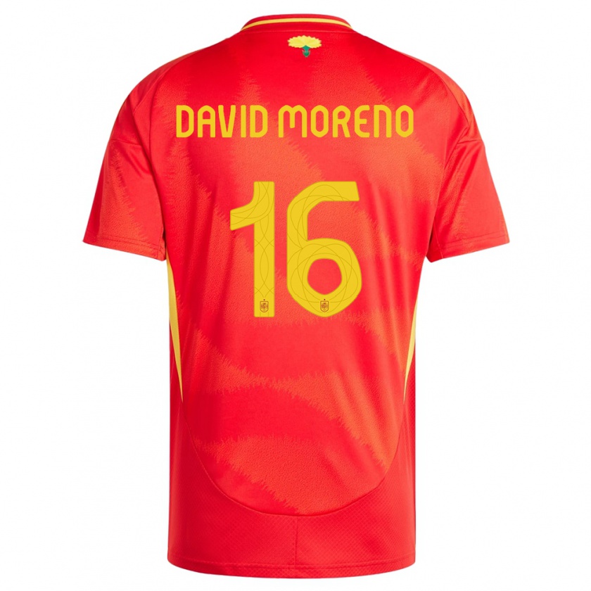 Kandiny Homme Maillot Espagne Antonio David Moreno #16 Rouge Tenues Domicile 24-26 T-Shirt