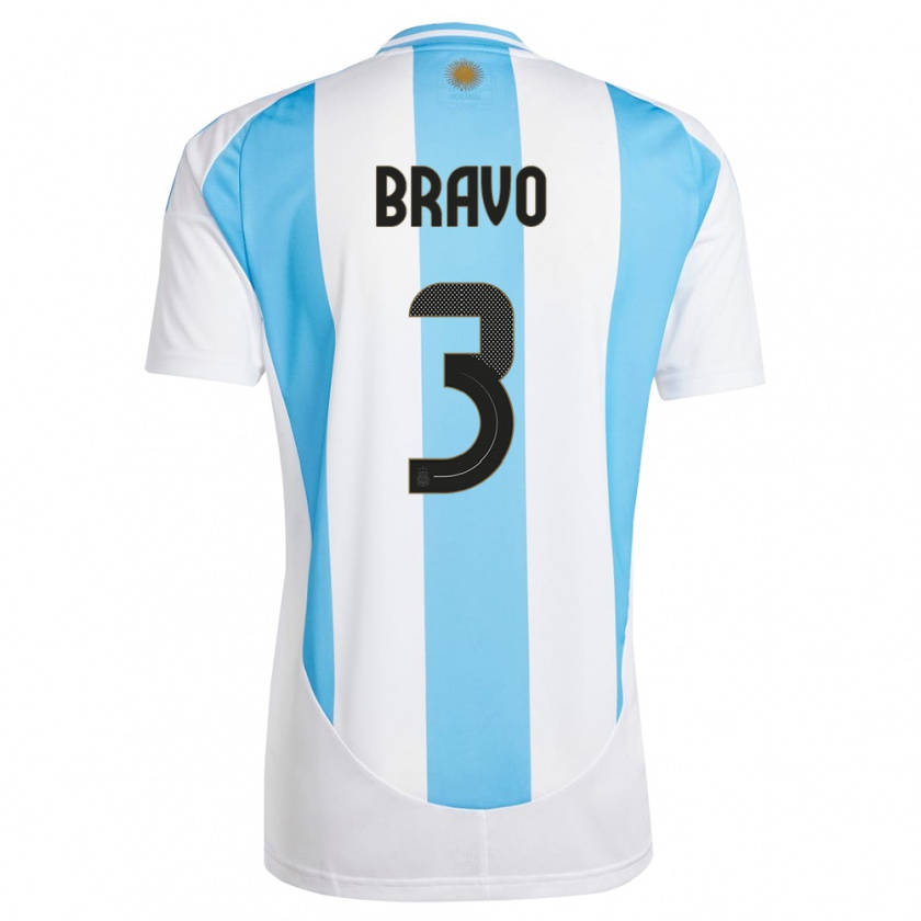 Kandiny Homme Maillot Argentine Claudio Bravo #3 Blanc Bleu Tenues Domicile 24-26 T-Shirt