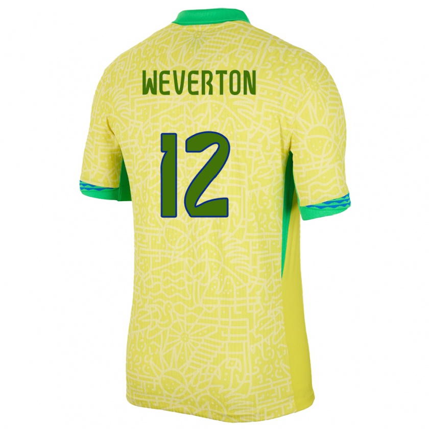 Kandiny Homme Maillot Brésil Weverton #12 Jaune Tenues Domicile 24-26 T-Shirt