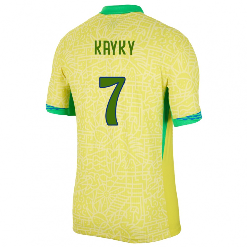 Kandiny Homme Maillot Brésil Kayky #7 Jaune Tenues Domicile 24-26 T-Shirt