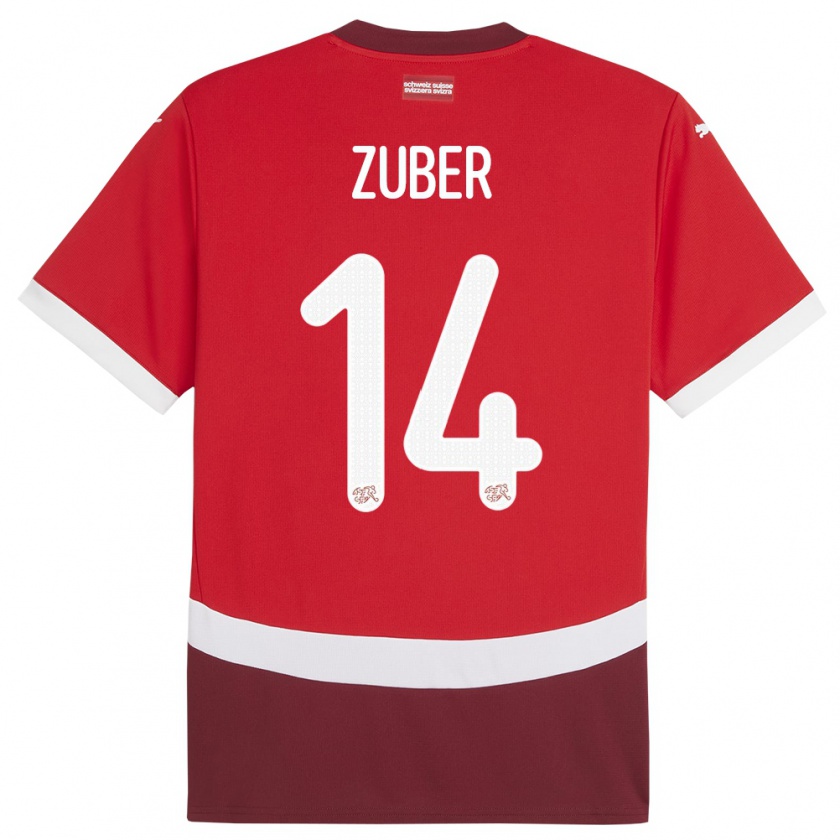 Kandiny Homme Maillot Suisse Steven Zuber #14 Rouge Tenues Domicile 24-26 T-Shirt