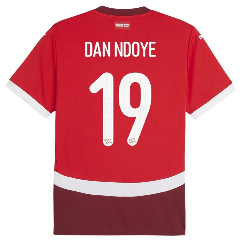 Kandiny Homme Maillot Suisse Dan Ndoye #19 Rouge Tenues Domicile 24-26 T-Shirt